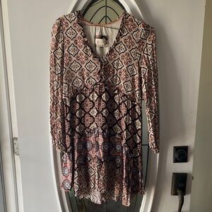 Anthropologie Bohemian Long Sleeve Dress - Cream and Brown